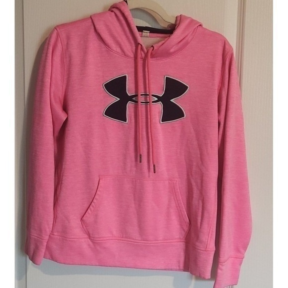 Under Armour Pink Heather‎ Navy Pullover Hoodie Storm Fleece Kangaroo Pocket Med